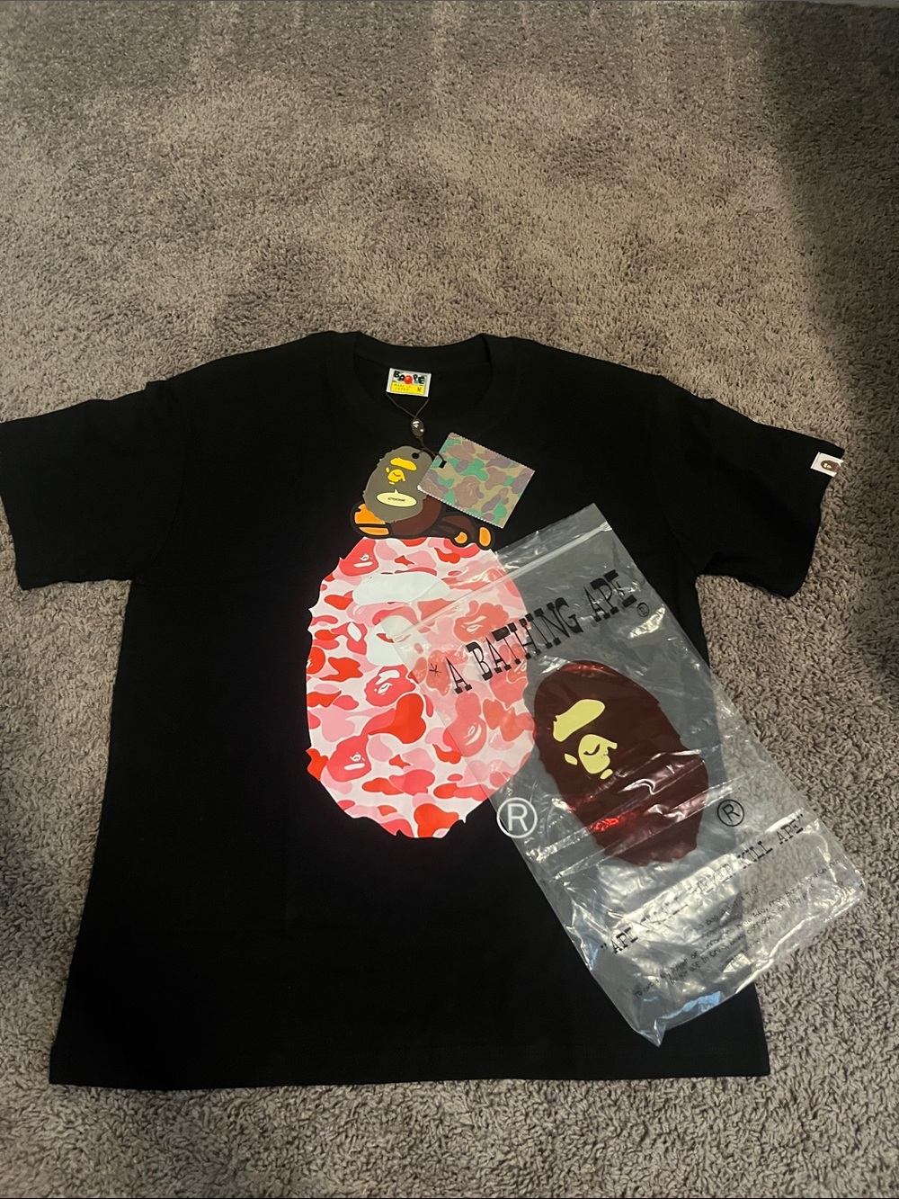 BAPE ABC Camo Milo on Big Ape Tee ‘Black/pink’